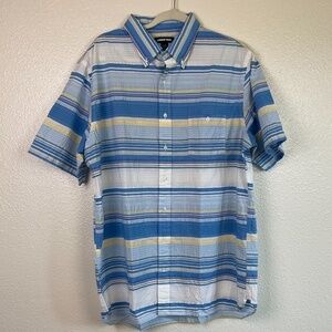 LANDS' END Seersucker Shirt Men's size L 16-16.5 TALL Blue White Stripes NEW